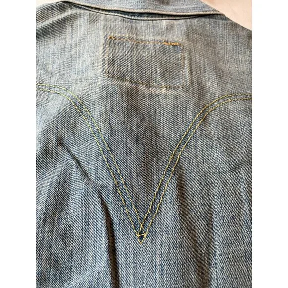 Levis Womens Mens Western Denim Jacket Size CH Light Wash Y2K Streetwear - Picture 10 of 12